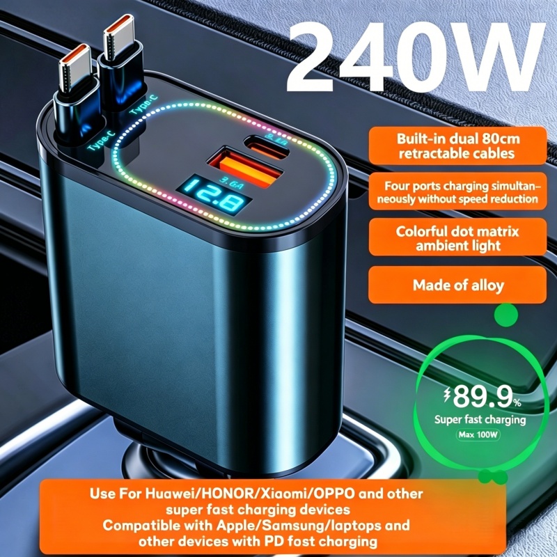 4 IN 1 Retractable Car Charger - Fast Ev Charger recension och pris